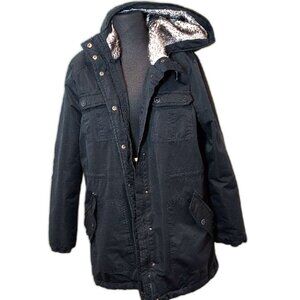 Urban Republic Black Hooded Military Jacket With Faux Fur Lining